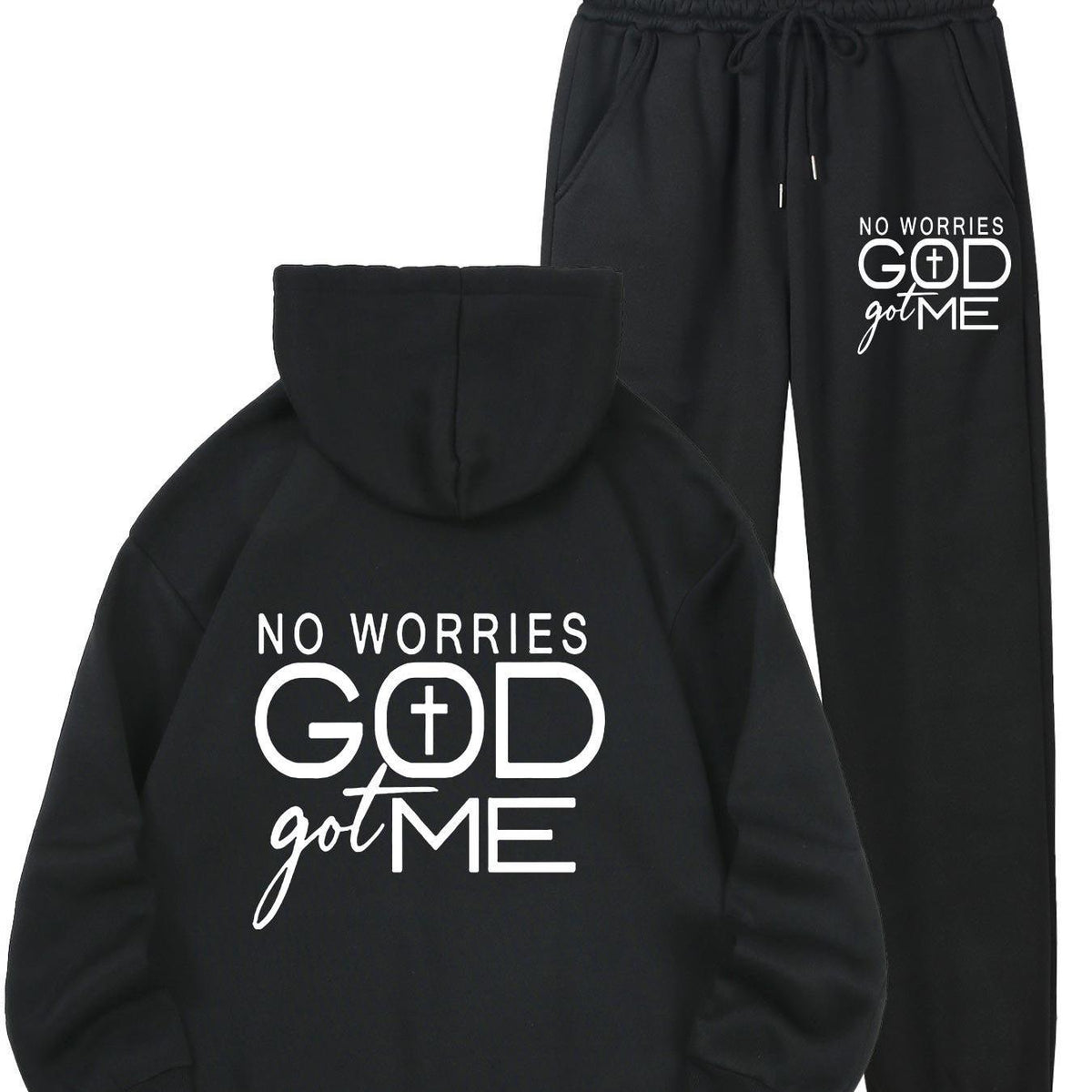 Women No Worries GOD Got Me Printed Hoodie and Sweatpants Set