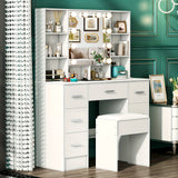 Modern Elegant White Hardwood Vanity with Illuminated Mirror & USB-Powered Lighting - 3 Adjustable Modes, Multiple Drawers & Storage Shelves, Space-Saving Design for Teen Girls' Bedroom, Compact Cosmetic Organizer, Easy Assem