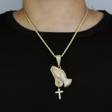 1pc Cross Pendant Necklace with Praying Hands Design - Classic, Stylish Religious Faith Symbol & Lucky Charm - Versatile Accessory for Beach, Valentine's Gifts & Daily Wear