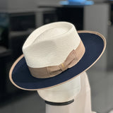 Panama-Style Summer Hat for Men & Women - Breathable Wide Brim with Color-Block Design, Elastic Band Closure - Valentine's Day Gift, Casual Outings & Parties